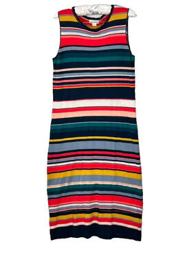 Monsoon Midi Tank Dress Knit Size 10 Sleeveless Multicolor Striped Cotton Blend